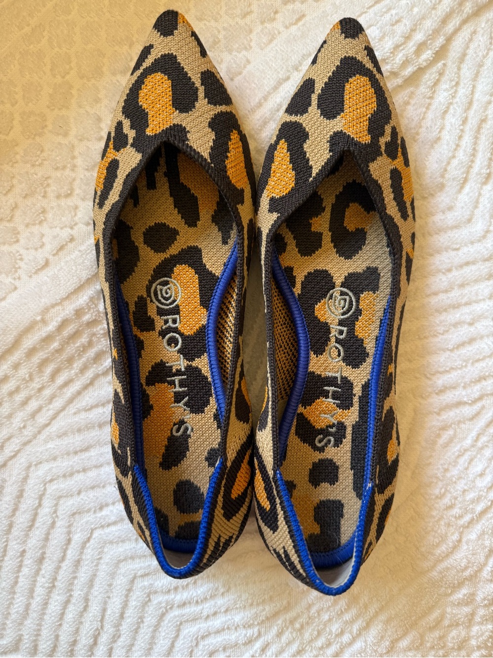 Rothy's Leopard Print Pointed-Toe Flats in Tan, Black & Mustard